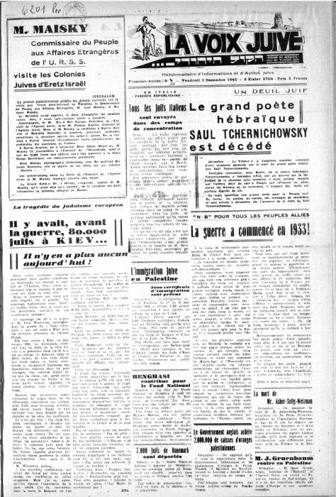 Before the war there were 80,000 Jews in Kiev, La Voix Juive, newspaper article 1943