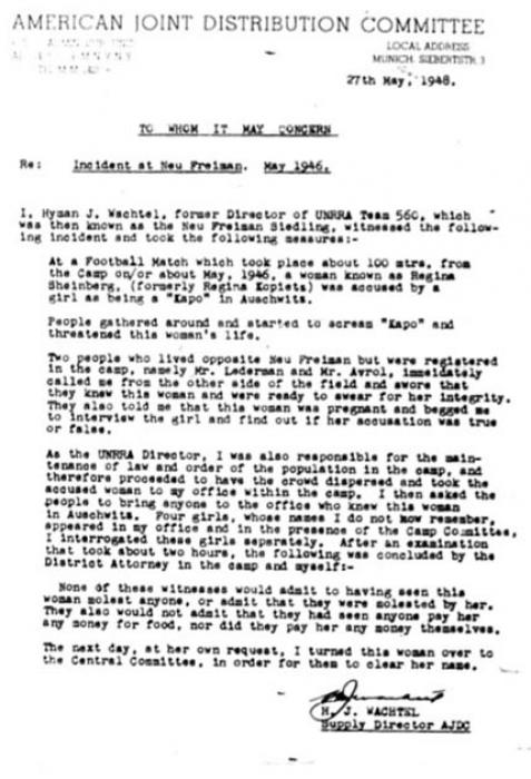 Wachtel Report Incident at Neu Freiman 1946