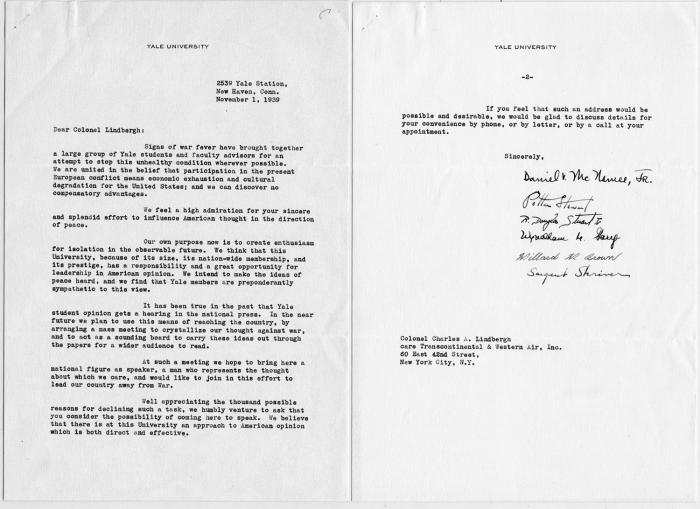 Yale Lindbergh Letter