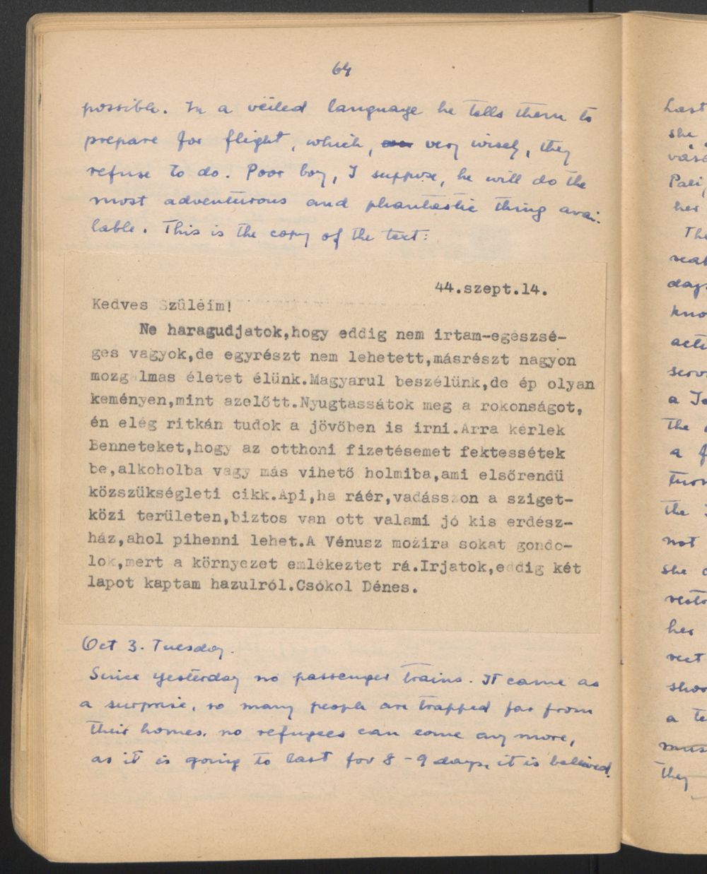 These pages from the diary of Dr. Maria Madi describe her internal struggle with her response to the persecution of a Jewish colleague at a clinic in Budapest, Hungary.