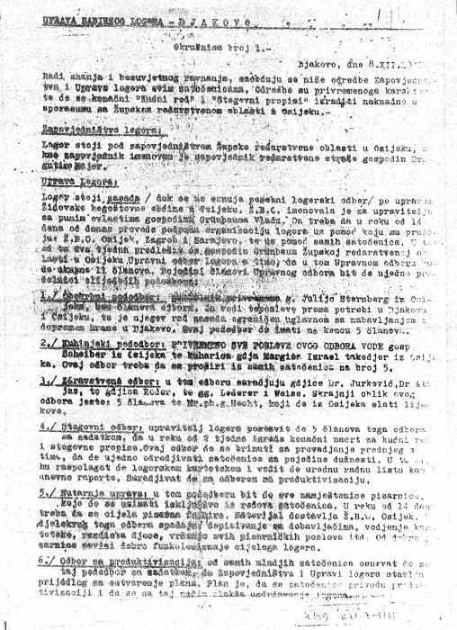 Jewish administration of the Đakovo camp letter 1941